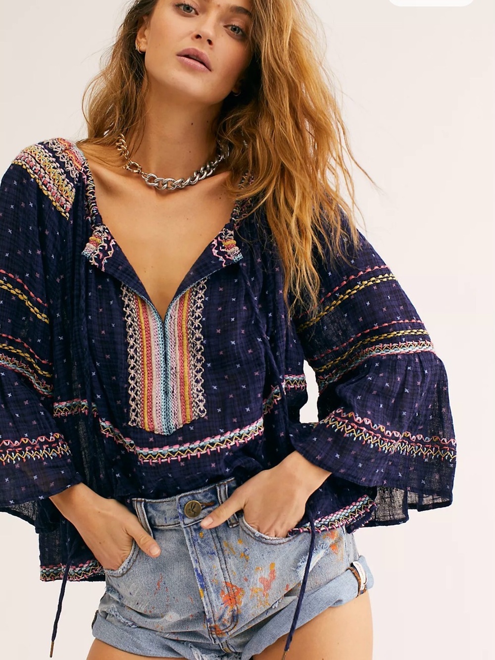 Free People Talia Embroidered Blouse
